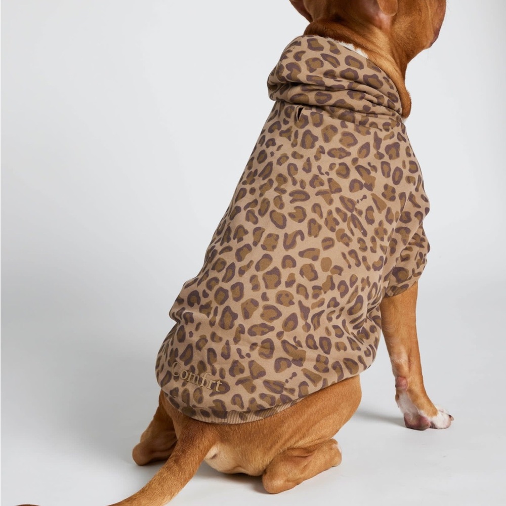 Comfrt Leopard Print Dog Hoodie in Tan/Brown size large